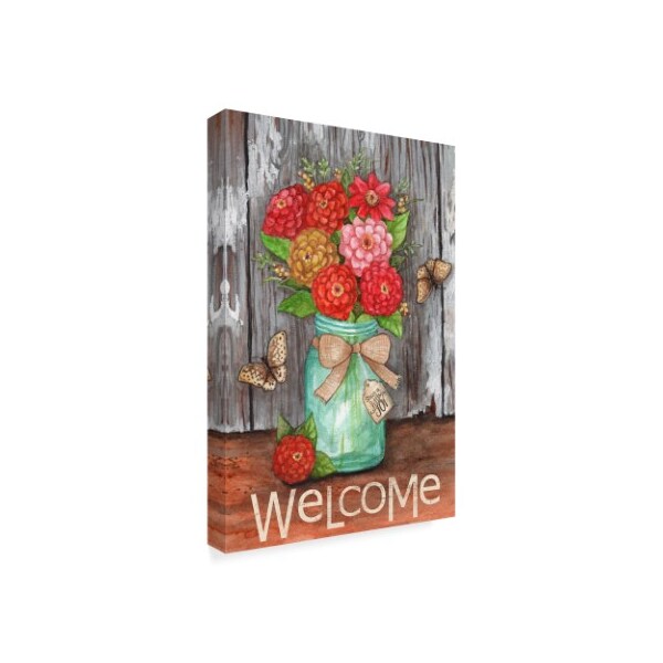 Melinda Hipsher 'Zinnias In Jar Welcome Share Joy' Canvas Art,12x19